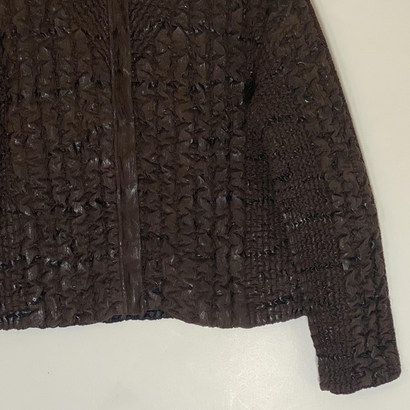 UBU Jacket Womens PL Brown Crinkle Quilted Textured Full Zip Collared Petite - Picture 3 of 16